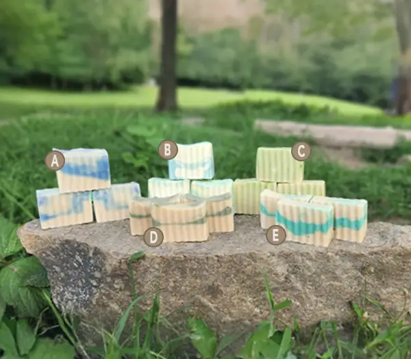 Mens-Goat-Milk-Soap-600x525-product-lettering Mens Goat Milk Soap with alphanumeric notation for each product.